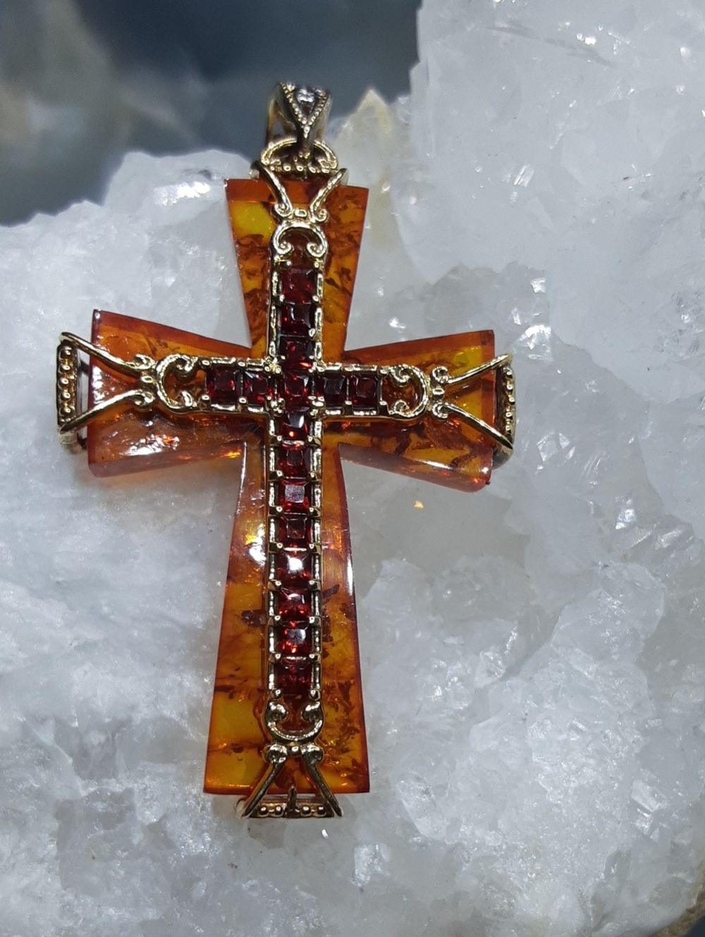 925 Genuine Baltic Amber  Cross Reversible Pendant.